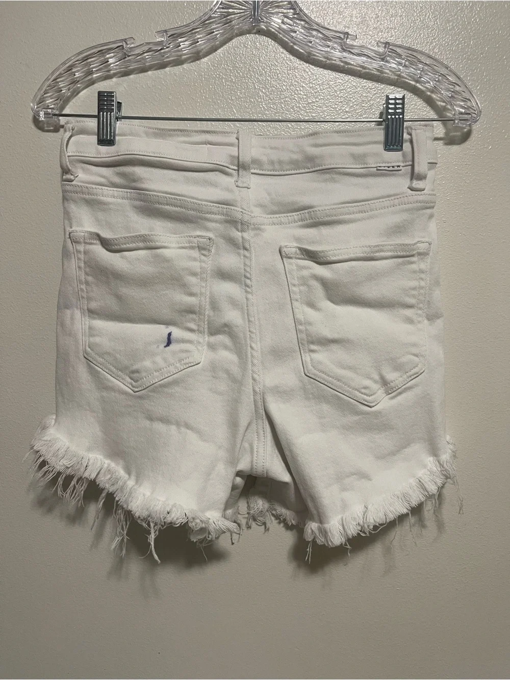 High-Rise White Distressed Frayed Hem Denim Shorts